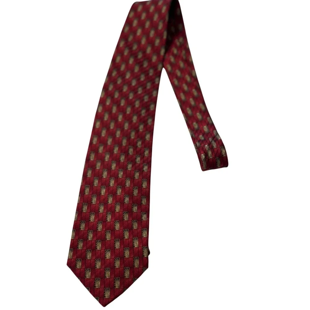 Zanzara Necktie Silk Red‎ Gold Black Patterned Business Career Men's Tie
